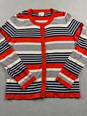 Kate Spade New York Desimona Striped Cardigan XL Orange Cotton Silk Buttons